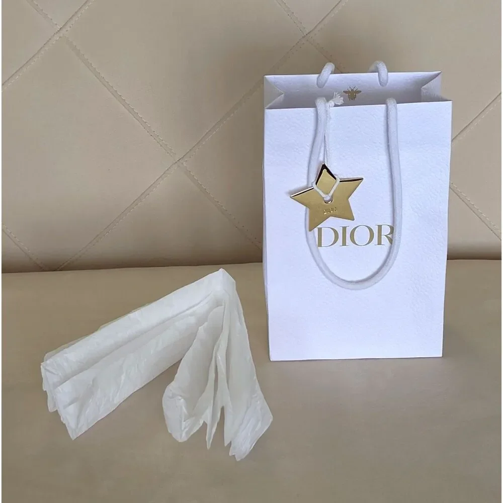Dior Empty Shopping White Gift Bag w/ Gold Logo Star & Tissue 9